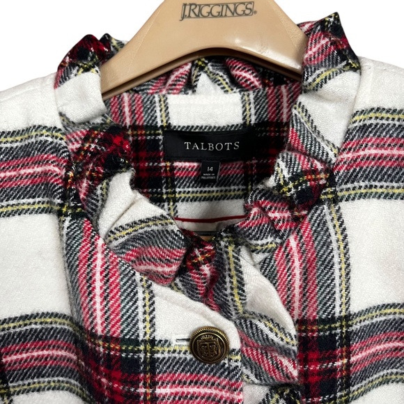 Talbots Red Plaid Wool Blend Ruffle Trim Peplum Back Blazer Jacket Size 14 EUC - Picture 4 of 13